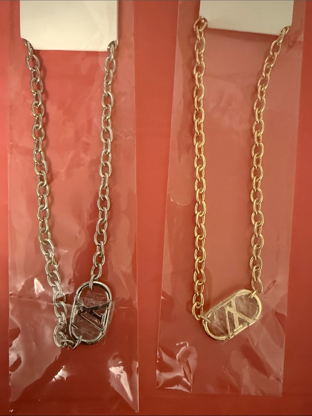 Delicate Oval Link Pendant Necklace - Silver and Gold